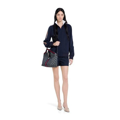 Small Designer Shoulder Tote With Web GG Denim Detachable Pouch