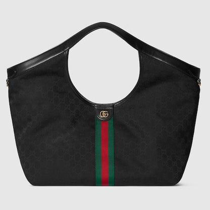 Large Designer Shoulder Tote With GG Canvas And Leather Trim