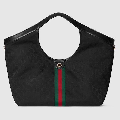 Large Designer Shoulder Tote With GG Canvas And Leather Trim