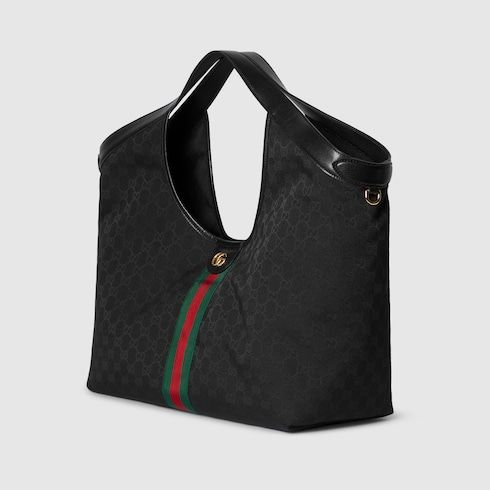 Large Designer Shoulder Tote With GG Canvas And Leather Trim