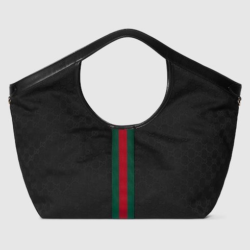 Large Designer Shoulder Tote With GG Canvas And Leather Trim