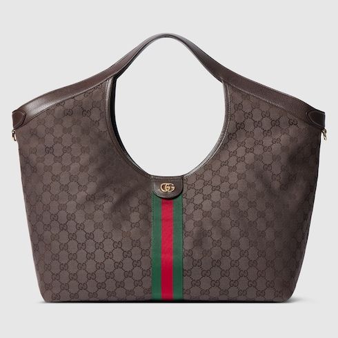 Large Designer Shoulder Tote With Canvas And Leather Trim