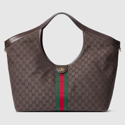 Large Designer Shoulder Tote With Canvas And Leather Trim