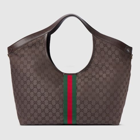 Large Designer Shoulder Tote With Canvas And Leather Trim