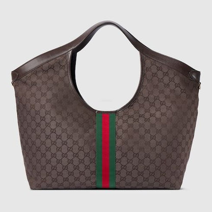 Large Designer Shoulder Tote With Canvas And Leather Trim