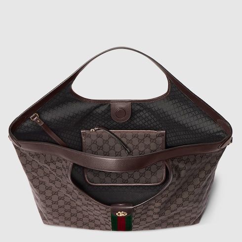 Large Designer Shoulder Tote With Canvas And Leather Trim