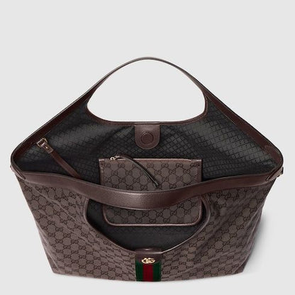 Large Designer Shoulder Tote With Canvas And Leather Trim