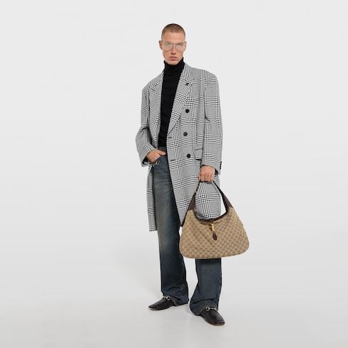 Large Crossbody Luxury Handbag With GG Canvas And Piston Closure