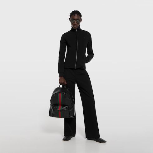 Large Backpack With Soft Leather And Web Intarsia