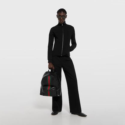 Large Backpack With Soft Leather And Web Intarsia