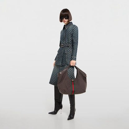 Large Designer Shoulder Tote With Canvas And Leather Trim