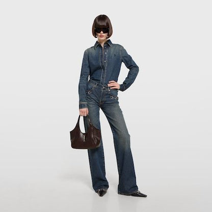 Small Mercato Designer Shoulder Tote With Soft Leather And Piston Closure