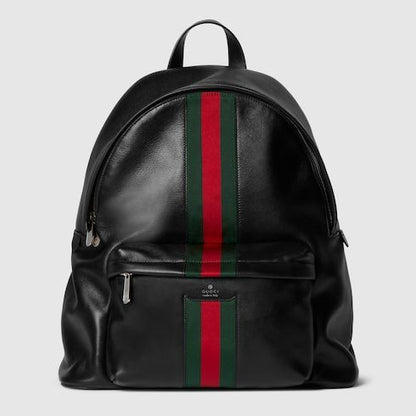 Large Backpack With Soft Leather And Web Intarsia