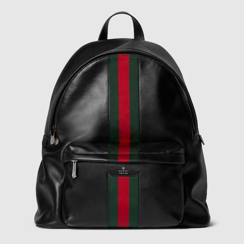 Large Backpack With Soft Leather And Web Intarsia