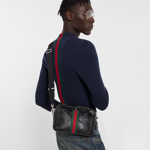 Small Crossbody Luxury Handbag With Soft Leather And Web Intarsia