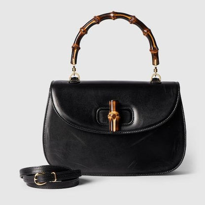 Medium Bamboo 1947 Luxury Handbag With Full Grain Leather And Bamboo Handle