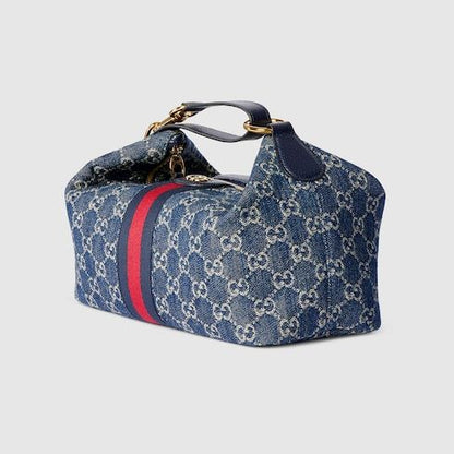 Medium Vanity Top Handle Luxury Handbag With Canvas And Leather Trim