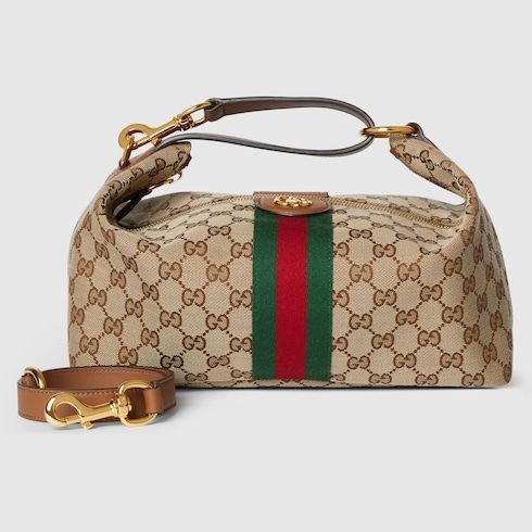 Medium Vanity Top Handle Luxury Handbag With GG Canvas And Leather Trim