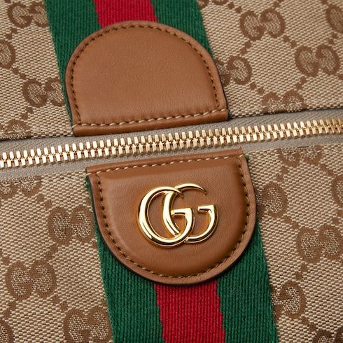 Medium Vanity Top Handle Luxury Handbag With GG Canvas And Leather Trim