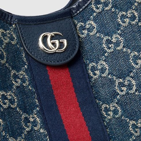 Small Designer Shoulder Tote With Web GG Denim Detachable Pouch