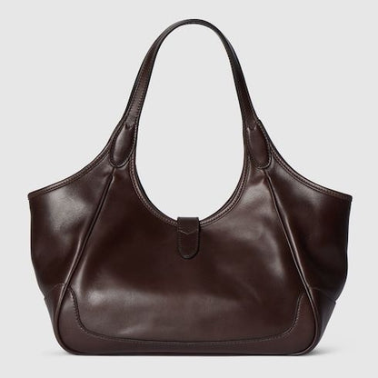 Small Mercato Designer Shoulder Tote With Soft Leather And Piston Closure