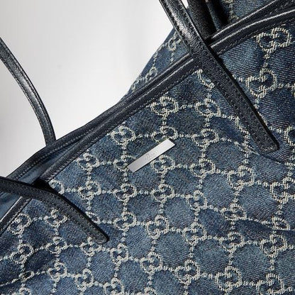 Large Designer Shoulder Tote With GG Denim And Logo Plaque
