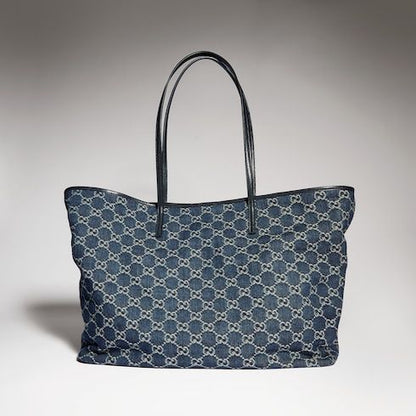 Large Designer Shoulder Tote With GG Denim And Logo Plaque