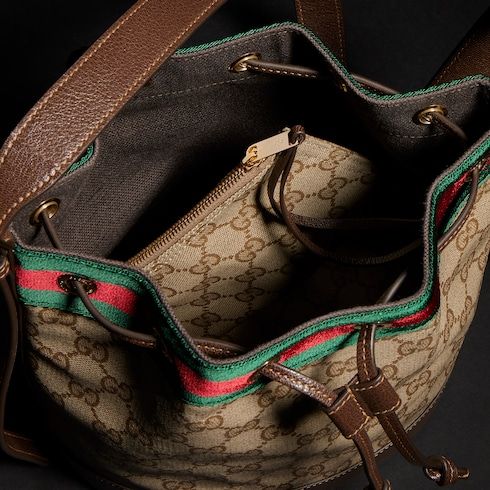 Small Bucket Luxury Handbag GG Coated Canvas Web