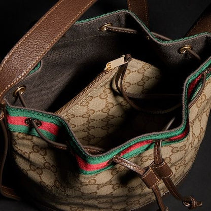 Small Bucket Luxury Handbag GG Coated Canvas Web