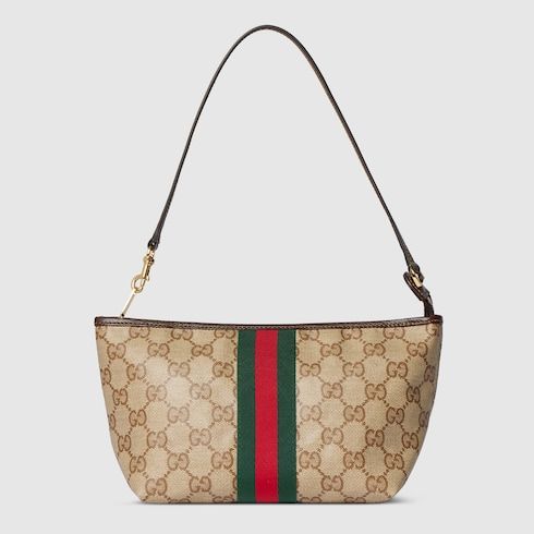 Small Designer Pouch With Strap And Web GG Coated Canvas