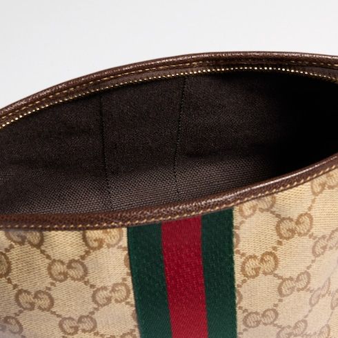 Small Designer Pouch With Strap And Web GG Coated Canvas