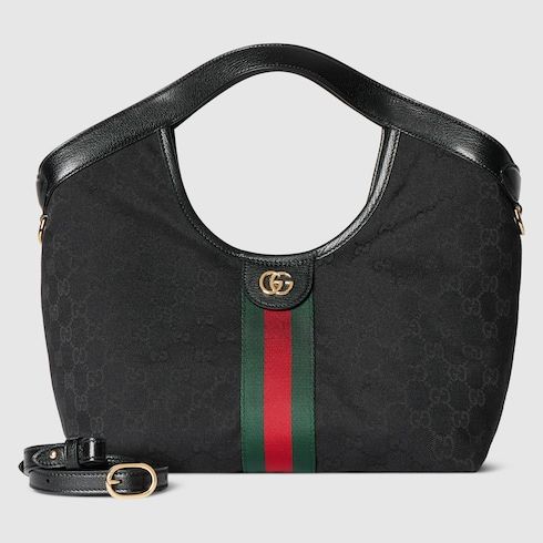 Giglio Small Designer Shoulder Tote With GG Canvas And Leather Trim