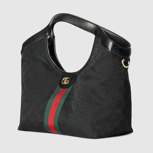 Giglio Small Designer Shoulder Tote With GG Canvas And Leather Trim
