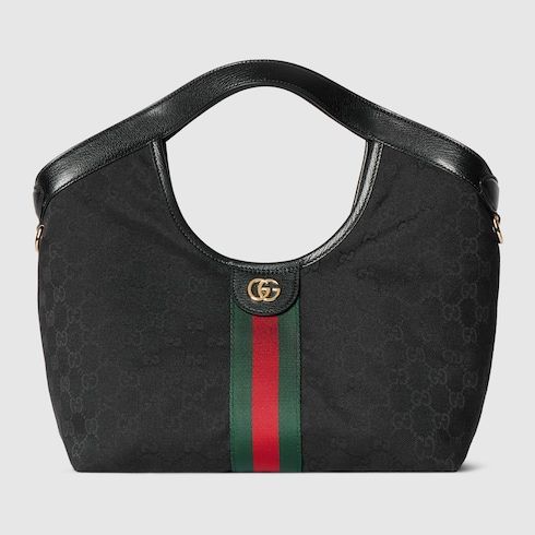 Giglio Small Designer Shoulder Tote With GG Canvas And Leather Trim