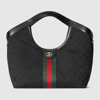 Giglio Small Designer Shoulder Tote With GG Canvas And Leather Trim