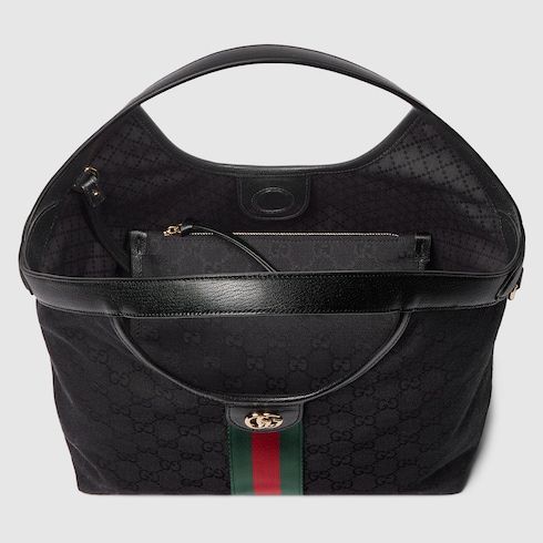Giglio Small Designer Shoulder Tote With GG Canvas And Leather Trim