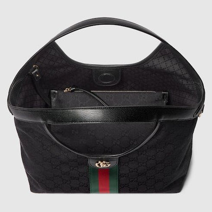 Giglio Small Designer Shoulder Tote With GG Canvas And Leather Trim