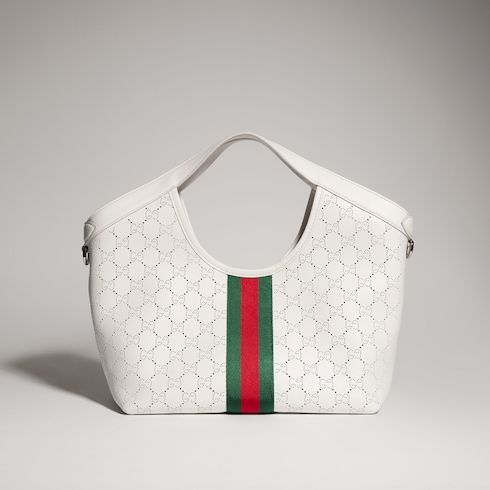 Giglio Small Designer Shoulder Tote Perforated Leather With Tonal Trim