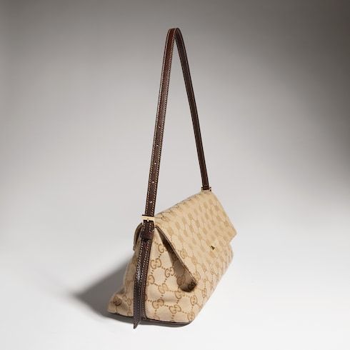 Madison Medium Shoulder Luxury Handbag With GG Canvas And Logo Plaque