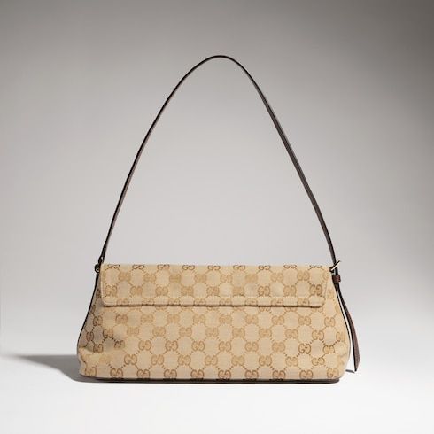 Madison Medium Shoulder Luxury Handbag With GG Canvas And Logo Plaque