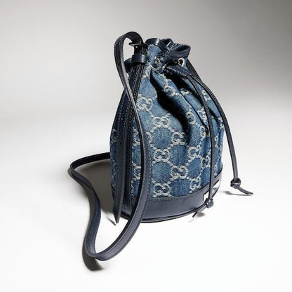 Mini Bucket Luxury Handbag With GG Denim And Gucci Plaque