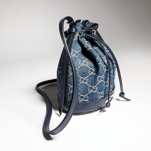 Mini Bucket Luxury Handbag With GG Denim And Gucci Plaque