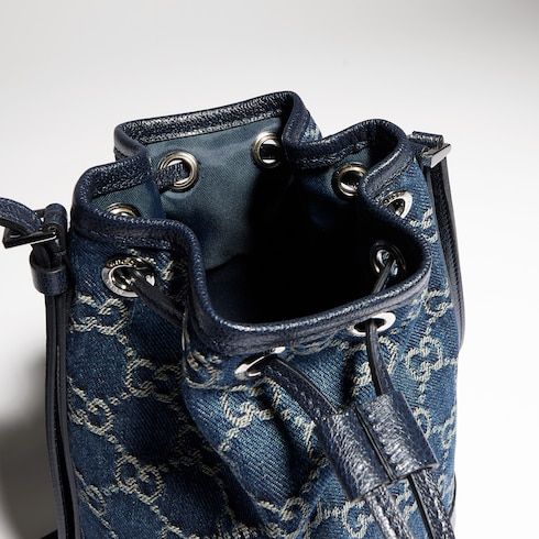 Mini Bucket Luxury Handbag With GG Denim And Gucci Plaque