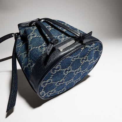 Mini Bucket Luxury Handbag With GG Denim And Gucci Plaque