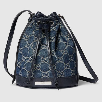 Mini Bucket Luxury Handbag With GG Denim And Gucci Plaque