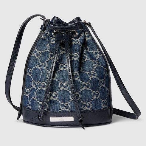Mini Bucket Luxury Handbag With GG Denim And Gucci Plaque