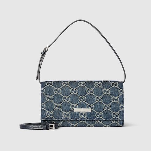 Small Designer Pouch With Strap And Denim