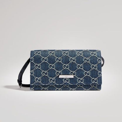 Small Designer Pouch With Strap And Denim