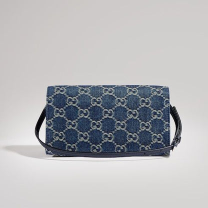 Small Designer Pouch With Strap And Denim