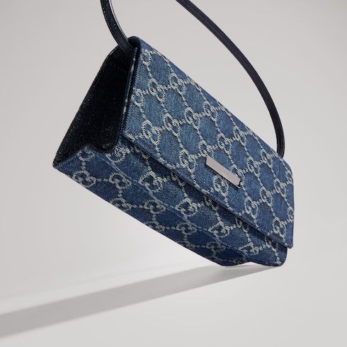 Small Designer Pouch With Strap And Denim